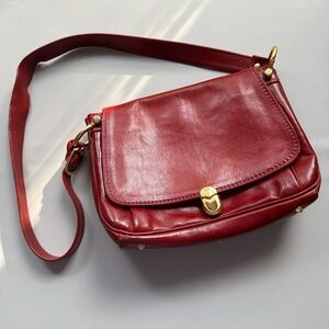 vtg Marino Orlandi Red Leather Medium Shoulder Bag Gold Hardware Y2K